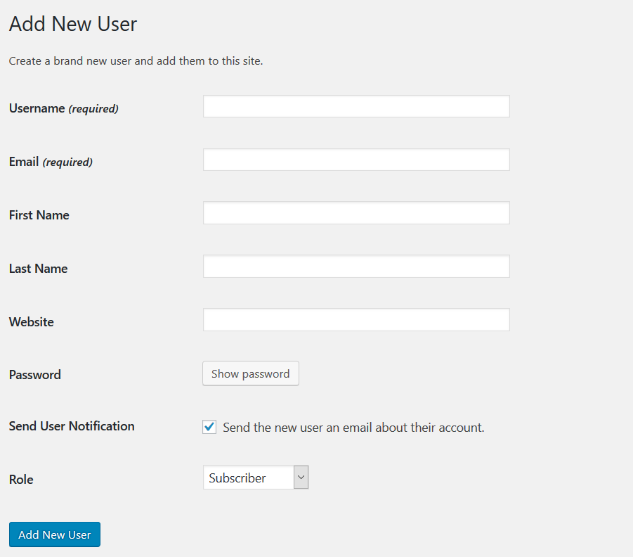 Wordpress Add New User Form