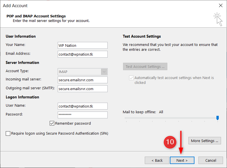 How To Configure My Email Client With Rackspace Mailbox 26 Microsoft Outlook Setup - Step 10